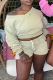 Khaki Casual Solid Color Pocket Lace Up Patchwork V Neck Long Sleeve Two Pieces