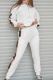 White Street Letters Draw String Patchwork Zipper Contrast Zipper Collar Long Sleeve Two Pieces