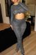 Dark Gray Casual Solid Color Patchwork O Neck Long Sleeve Two Pieces