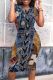 The cowboy blue Casual Print Patchwork O Neck Wrapped Skirt Dresses