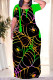Black Green Casual Daily Graffiti Print Letters Contrast O Neck A Line Plus Size Dresses