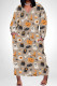 Khaki Casual Skull Head Graffiti Print Pocket Contrast V Neck Printed Plus Size Dresses