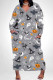 Light Gray Casual Skull Head Graffiti Print Pocket Contrast V Neck Printed Plus Size Dresses