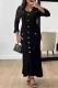 Black Elegant Solid Color Buckle Patchwork V Neck Long Dresses