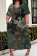 Camouflage Casual Street Camouflage Print Letters Pocket Contrast V Neck Printed Plus Size Dresses