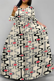 Blue White Casual Street Geometric Print Polka Dot Lace Up Contrast O Neck Printed Dresses