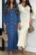Blue Elegant Solid Color Buckle Patchwork V Neck Long Dresses
