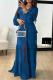 Dark Blue Elegant Solid Color Patchwork Slit Deep V Neck Long Dresses