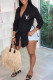 Black Casual Daily Letter Print Buttons Slit Turndown Collar Tops