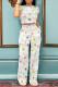 White Grey Casual The stars Love Print Pocket Contrast O Neck Short Sleeve Two Pieces