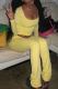 Yellow Casual Solid Color Patchwork U Neck Long Sleeve Two Pieces