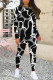 Black And White Casual Street Geometric Print Contrast O Neck Long Sleeve Two Pieces