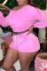 Pink Casual Solid Color Pocket Lace Up Patchwork V Neck Long Sleeve Two Pieces