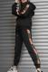 Black Street Letters Draw String Patchwork Zipper Contrast Zipper Collar Long Sleeve Two Pieces