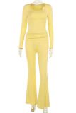 Yellow Casual Solid Color Patchwork U Neck Long Sleeve Two Pieces