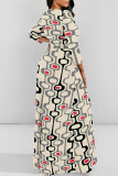 Blue White Casual Street Geometric Print Polka Dot Lace Up Contrast O Neck Printed Dresses