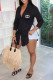 Black Casual Daily Letter Print Patchwork Slit Turndown Collar Tops