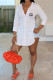 White Casual Daily Letter Print Patchwork Slit Turndown Collar Tops