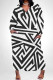 Black And White Casual Daily Striped Print Pocket Contrast V Neck Printed Plus Size Dresses