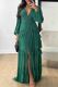 Dark Green Elegant Solid Color Patchwork Slit Deep V Neck Long Dresses