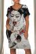 White Casual Print Pocket Patchwork O Neck Straight Dresses