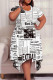 White Black Casual Newspaper printing Irregular Contrast O Neck Printed Plus Size Dresses