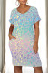 Blue Casual Print Pocket Patchwork O Neck Straight Dresses