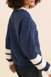 Black Casual Letters Patchwork Contrast O Neck Tops