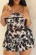 Black Sexy Print Patchwork Backless Cross Straps Ruched Spaghetti Strap Sling Dresses