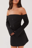 White Sexy Solid Color Buckle Patchwork Off Shoulder Wrapped Skirt Dresses