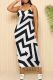 Black White Casual Geometric Print Patchwork Spaghetti Strap Sling Dresses