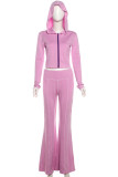 Purple Casual Solid Color Patchwork Zipper Zipper Collar Long Sleeve Two Pieces