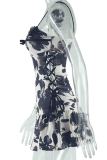Black Sexy Print Patchwork Backless Cross Straps Ruched Spaghetti Strap Sling Dresses