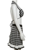 Black Sexy Geometric Print Patchwork Backless Deep V Neck Sleeveless Two Pieces