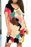 Black Casual Street Colorblock Striped Print Heart Shaped Pocket Contrast O Neck Printed Dresses