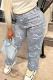 Light Gray Street Letters Pocket Buttons Patchwork Zipper Regular High Waist Conventional Patchwork Bottoms