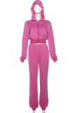 Rose Red Casual Letters Patchwork Zipper Hooded Long Sleeve Two Pieces