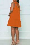Deep Blue Sexy Solid Color Pocket Patchwork Backless Strap Design U Neck A Line Dresses