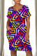 Fuchsia Casual Print Pocket Patchwork O Neck Straight Dresses