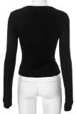 Black Sexy Solid Color Hollow Out Patchwork O Neck Tops