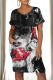 Black And White Casual Print Pocket Patchwork O Neck Straight Dresses