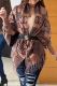 Brown Casual Letters Fringed Trim Patchwork Cardigan Collar Outerwear