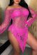Rose Red Sexy Solid Color Fringed Trim Hollow Out Patchwork Swimwears Cover Up