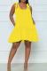 Yellow Sexy Solid Color Pocket Patchwork Backless Strap Design U Neck A Line Dresses