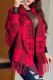 Red Casual Letters Fringed Trim Patchwork Cardigan Collar Outerwear