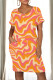 Orange Casual Print Pocket Patchwork O Neck Straight Dresses