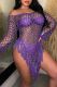 Purple Sexy Solid Color Fringed Trim Hollow Out Patchwork Swimwears Cover Up