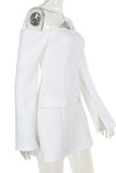White Sexy Solid Color Buckle Patchwork Off Shoulder Wrapped Skirt Dresses
