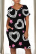 Black Casual Street Colorblock Striped Print Heart Shaped Pocket Contrast O Neck Printed Dresses