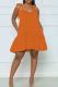 Tangerine Red Sexy Solid Color Pocket Patchwork Backless Strap Design U Neck A Line Dresses